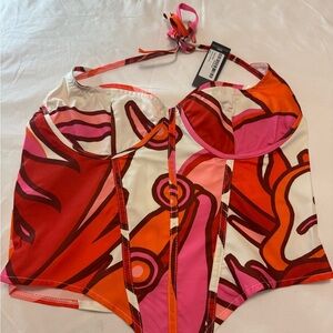 PrettyLittleThing Pink Red Orange Abstract Print Corsette